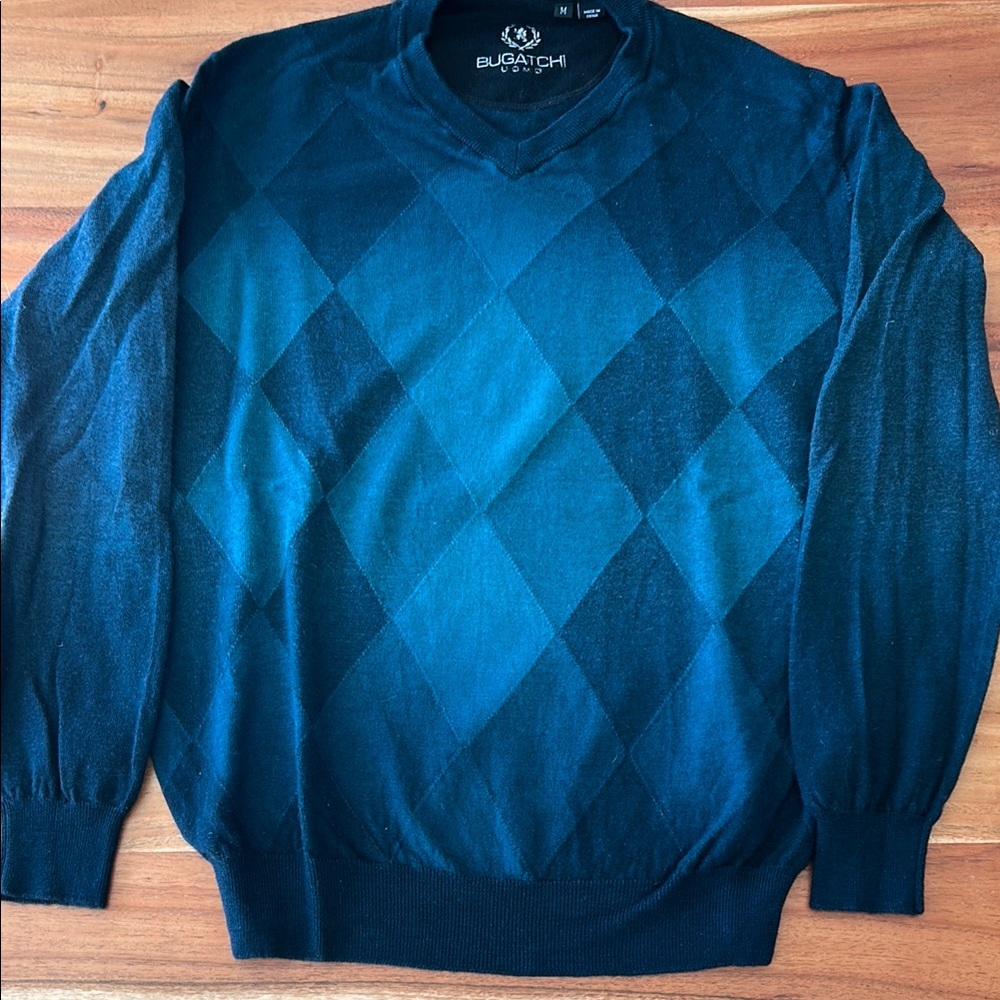 Bugatchi Uomo Ombré Blue Soft Merino Wool Men's Medium Sweater
